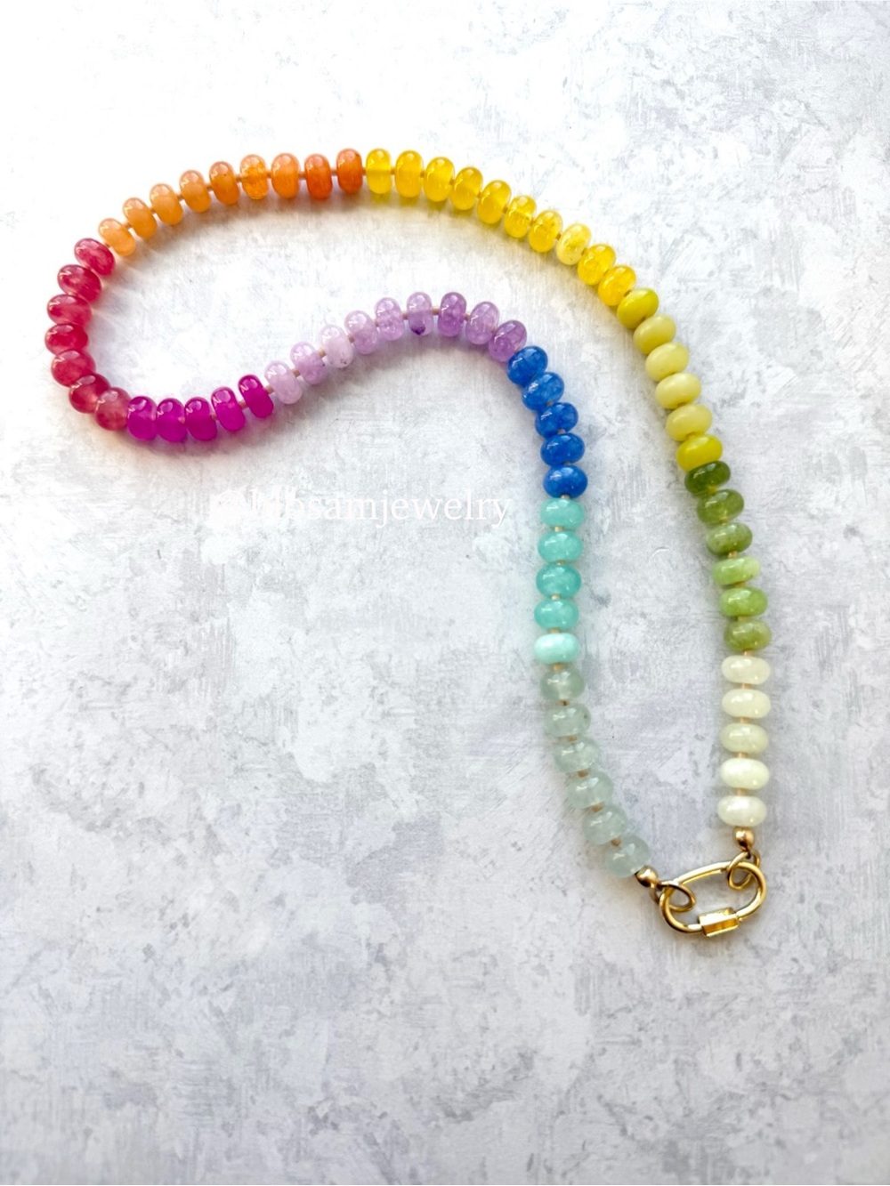 Colorful Beaded Charm Holder Necklace Candy Jade Carabiner Necklace Rainbow